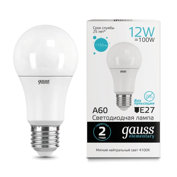 LED лампа Gauss Elementary A60 12W E27 1150 lm 4100K 23222