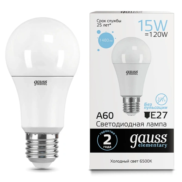 LED лампа Gauss Elementary A60 15W E27 1480lm 6500K 23235