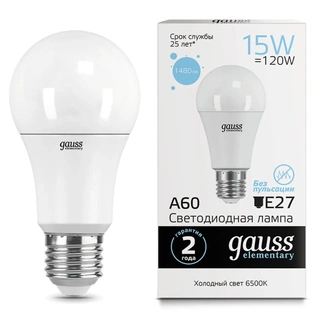 LED лампа Gauss Elementary A60 15W E27 1480lm 6500K 23235