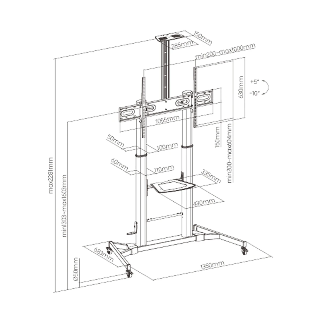 Стойка мобильная Brateck TTL03H-610TW  - фото 3