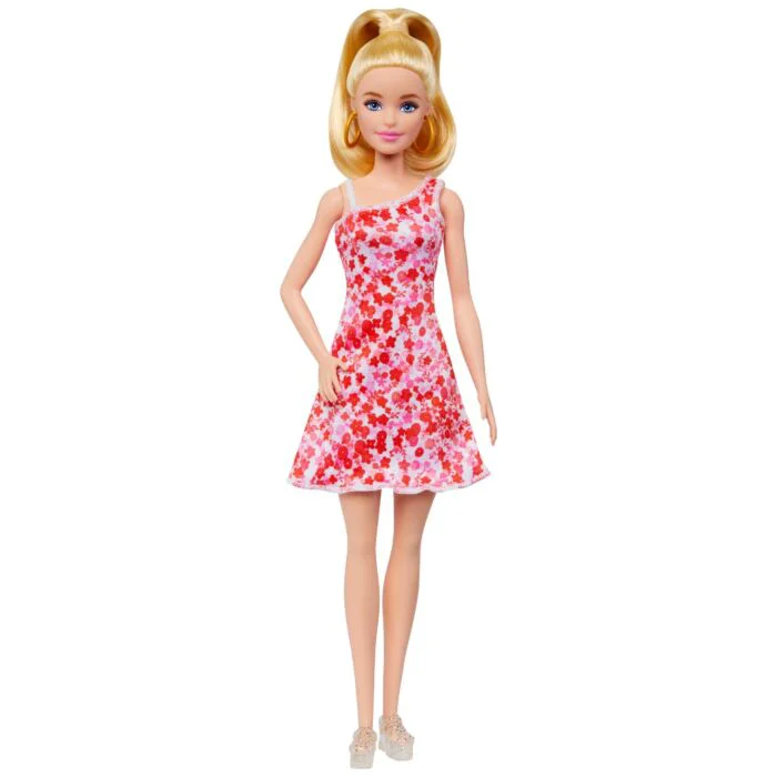 Кукла Barbie Fashionistas Барби в красном цветочном платье HJT020  - фото 3