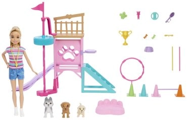 Кукла-модель Barbie Entertainment. Игровой набор Игровая площадка для собак HRM100, 23 см 
