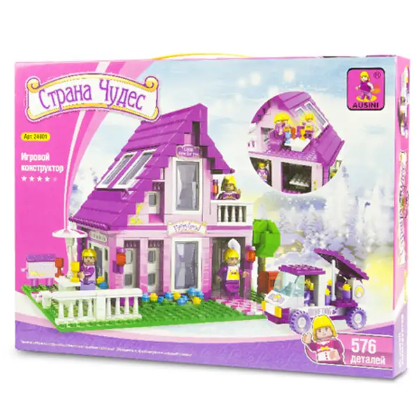 Игровой конструктор Keyixing 24801 МИР ЧУДЕС (576 деталей в наборе) Розовый домик (24801) / 576 деталей - фото 3
