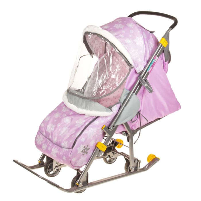 Санки-коляска «Наши детки», цвет снежинки розовый 