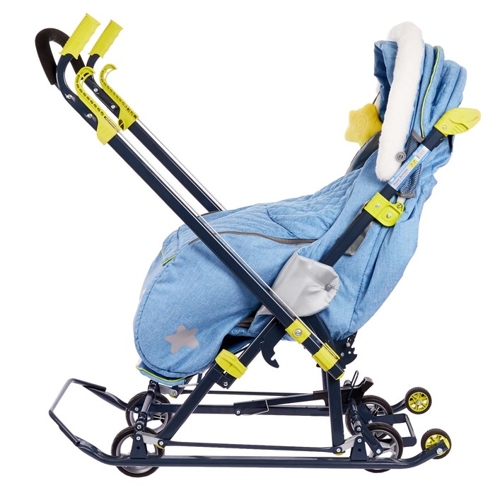 Санки-коляска «Ника Детям НД 7-7», дизайн в джинсовом стиле, цвет синий, механизм качания 