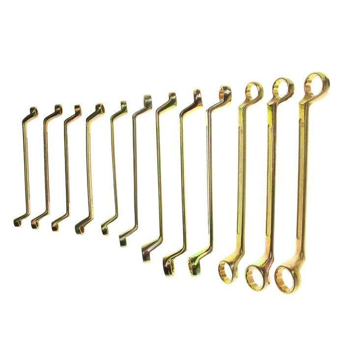 Набор ключей накидных коленчатых в холдере TUNDRA, желтый цинк, 8 - 32 мм, 12 шт. 