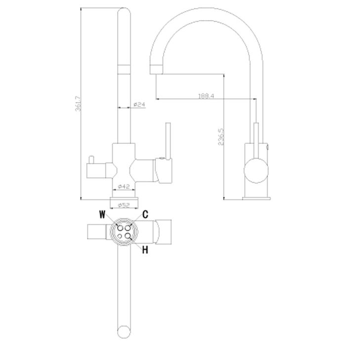 Смеситель для кухни с подключением к фильтру с питьевой водой Rossinka Z35-28 