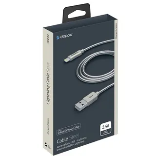 Дата-кабель Deppa Metal USB - 8-pin для Apple Silver