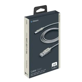 Дата-кабель Deppa Metal USB - microUSB Silver