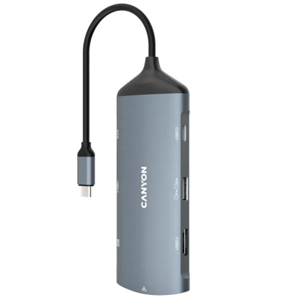 Адаптер Canyon CNS-TDS15  8 в 1 - HDMI - Ethernet - 2 USB C - 2 USB3.1 - USB2.0 - SD