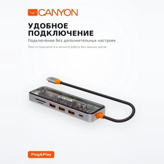 Док-станция Canyon DS-13 7in1 4k USB-C Transparent Space Grey