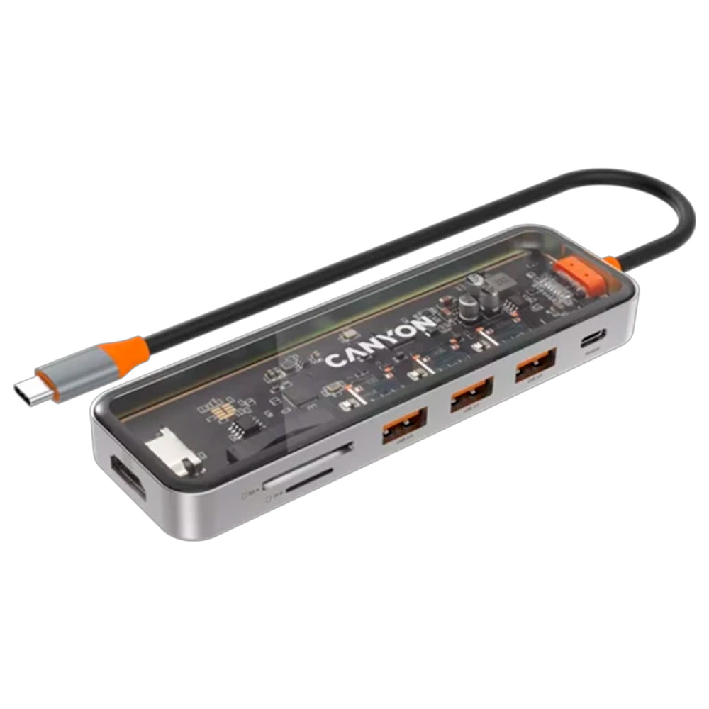 Док-станция Canyon DS-13 7in1 4k USB-C Transparent Space Grey Док-станция Canyon DS-13 7in1 4k USB-C Transparent Space Grey