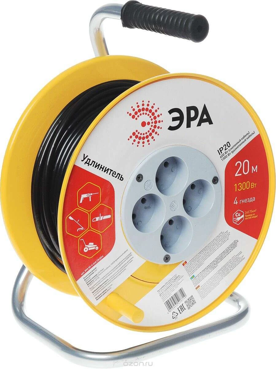 Удлинитель ЭРА (пластиковая катушка без заземления) RP-4-2x0.75-20m 