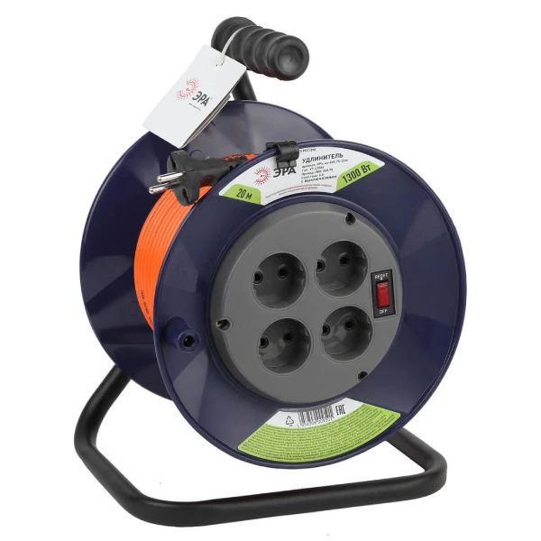 Удлинитель силовой на катушке ЭРА RPx-4s-2x0.75-20m