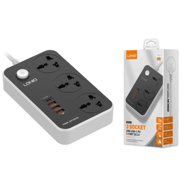 Сетевой фильтр LDNIO Universal SC3412 3 розетки 1*USB-C 12V-1.67A 3*USB 5V/3.4A Портов 2м Universal SC3412 3 розетки 1 USB-C 3 USB портов - фото 4