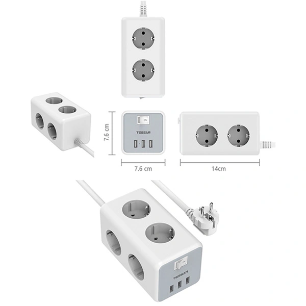 Сетевой фильтр Tessan TS-306 2 м серый - фото 7