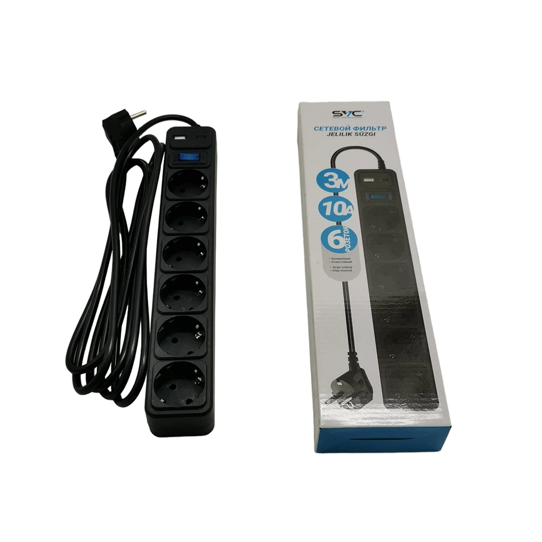 Сетевой фильтр SVC ZC6S-30M-USB/TypeC 3 м. 220 В 
