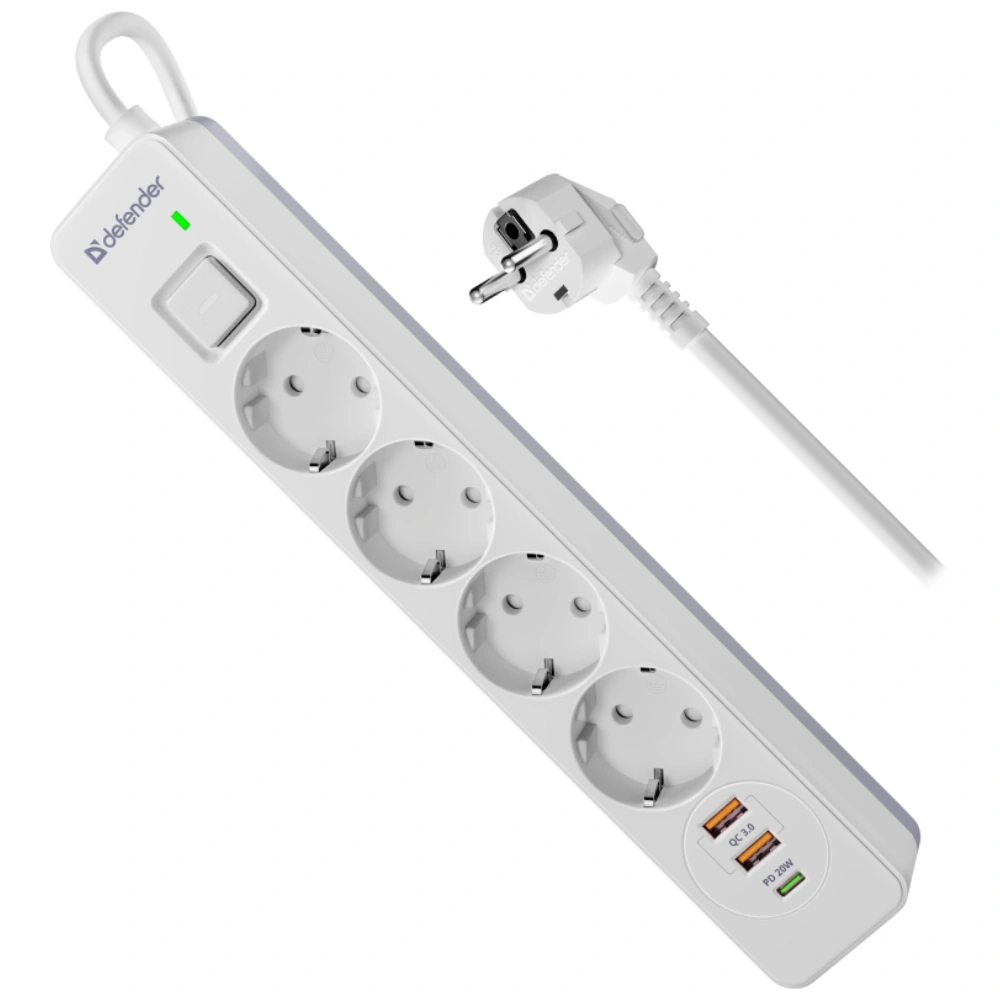 Сетевой фильтр Defender DFS 145 - 5,0 М, 4 розеток, 2xUSB, 1xType-C White - фото 6