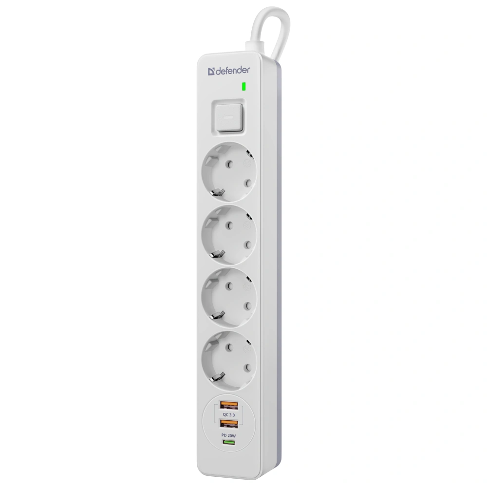 Сетевой фильтр Defender DFS 145 - 5,0 М, 4 розеток, 2xUSB, 1xType-C White - фото 3