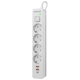 Сетевой фильтр Defender DFS 145 - 5,0 М, 4 розеток, 2xUSB, 1xType-C White