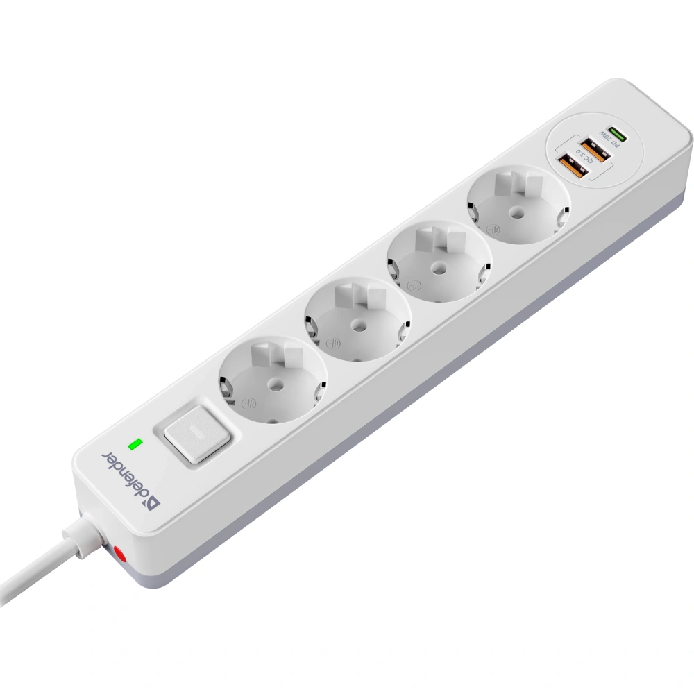 Сетевой фильтр Defender DFS 141 - 1,5 М, 4 розеток, 2xUSB, 1xType-C White - фото 4