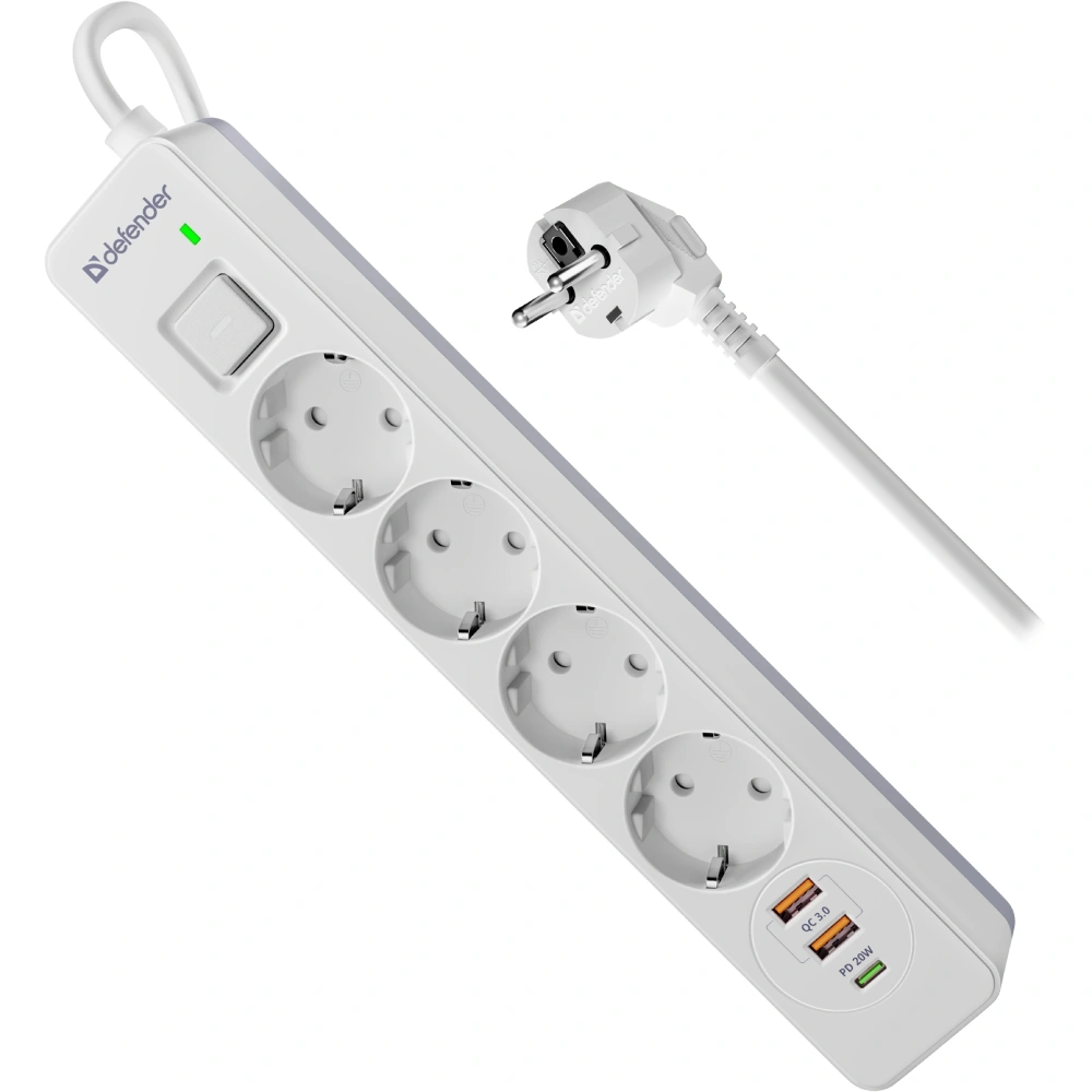 Сетевой фильтр Defender DFS 141 - 1,5 М, 4 розеток, 2xUSB, 1xType-C White - фото 7