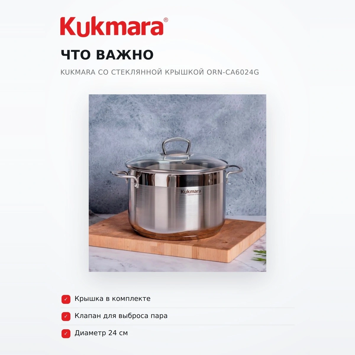 Кастрюля KUKMARA со стеклянной крышкой ORN-CA6024G - фото 6