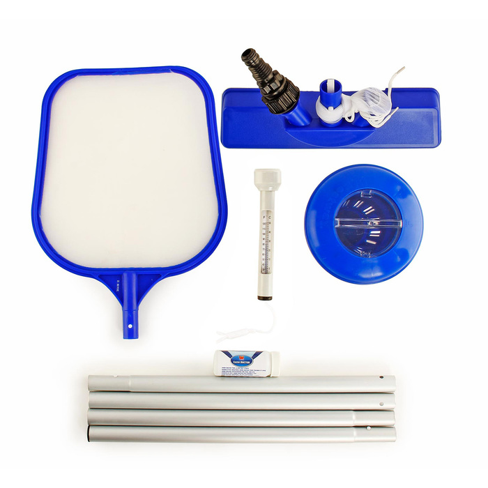 Набор для чистки бассейна, 7 предметов: сачок, щётка, дозатор, термометр, тест-полоски, ремкомлект, ручка 172 см Bestway 