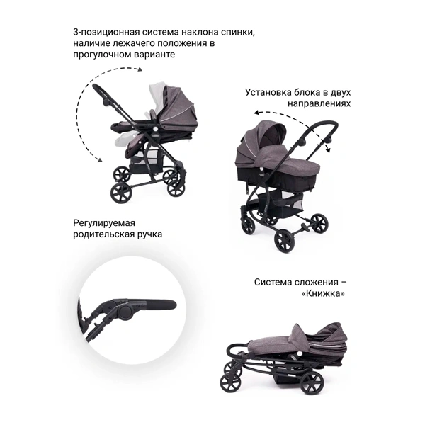 Детская коляска-трансформер Tomix Sandy HP-707 Dark Grey - фото 14