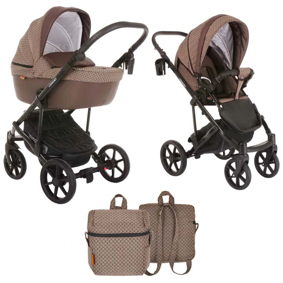 Детская коляска 2-в-1 Pituso Confort (короб+прогулочный блок) Plus Коричневая