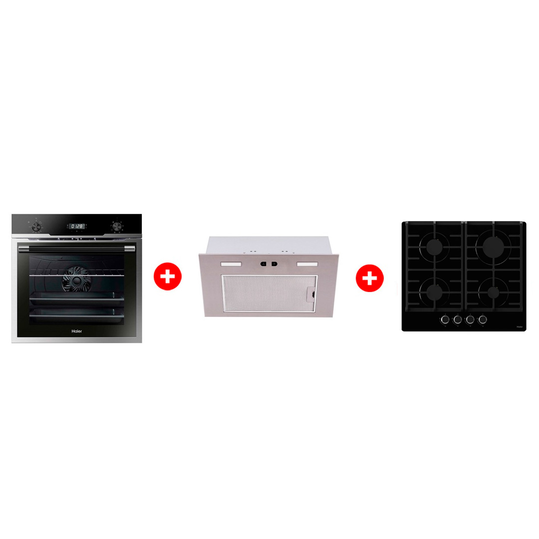 Комплект Вытяжка Haier HVX-BI662X + Встраиваемый духовой шкаф Haier HOD-PM08VGBX + Газовая варочная поверхность Haier HHX-G64CNB 
