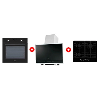 Комплект Вытяжка Haier HVX-W672GBX + Встраиваемый духовой шкаф Haier HOX-P06HGB + Газовая варочная поверхность Haier HHX-G64CNB 