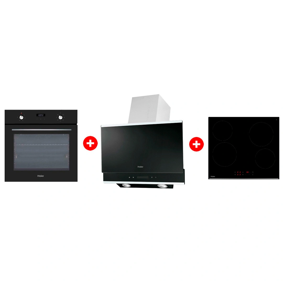 Жиынтық Haier ауа сорғышы HVX-W672GBX + Haier шыны керамикалық плитасы HHY-C64RVB + Haier кіріктірілген тұмшапеш HOX-P06HGB 