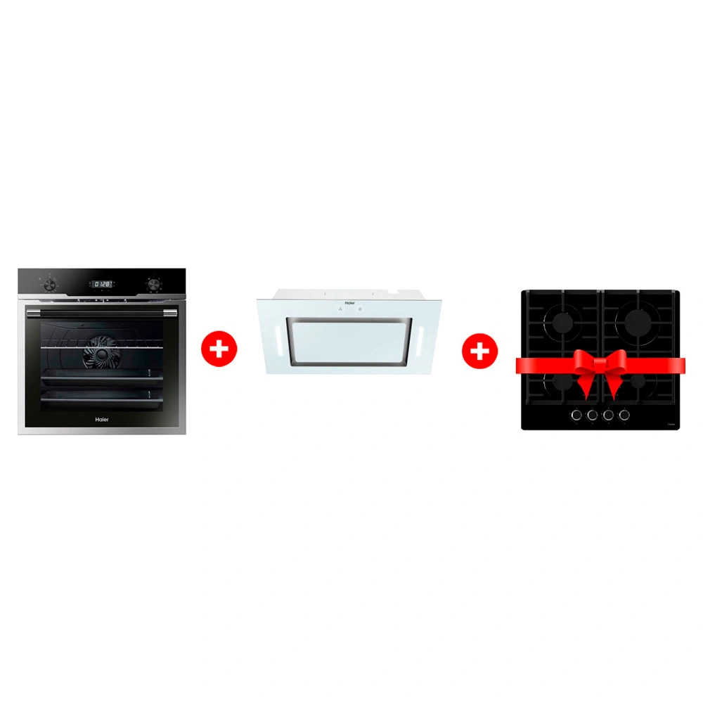 Комплект Вытяжка Haier HVX-BI652GW + Встраиваемый духовой шкаф Haier HOD-PM08VGBX + Газовая варочная поверхность Haier HHX-G64CNB 