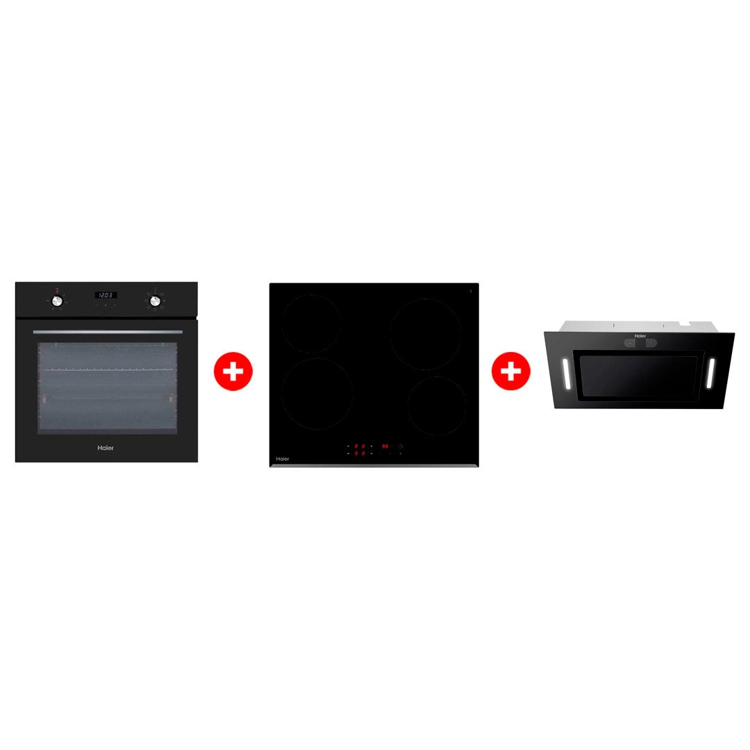 Жиынтық Haier ауа сорғышы HVX-BI652GB + Haier шыны керамикалық плитасы HHY-C64RVB + Haier кіріктірілген тұмшапеш HOX-P06HGB 