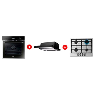 Комплект Вытяжка Haier HVX-T671B + Встраиваемый духовой шкаф Haier HOD-PM08VGBX + Газовая варочная поверхность Haier HHX-M64CNX 