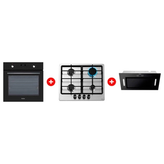 Жиынтық Haier ауа сорғышы HVX-BI652GB + Haier кіріктірілген тұмшапеш HOX-P06HGB + Haier газ пісіру беті HHX-M64CNX 