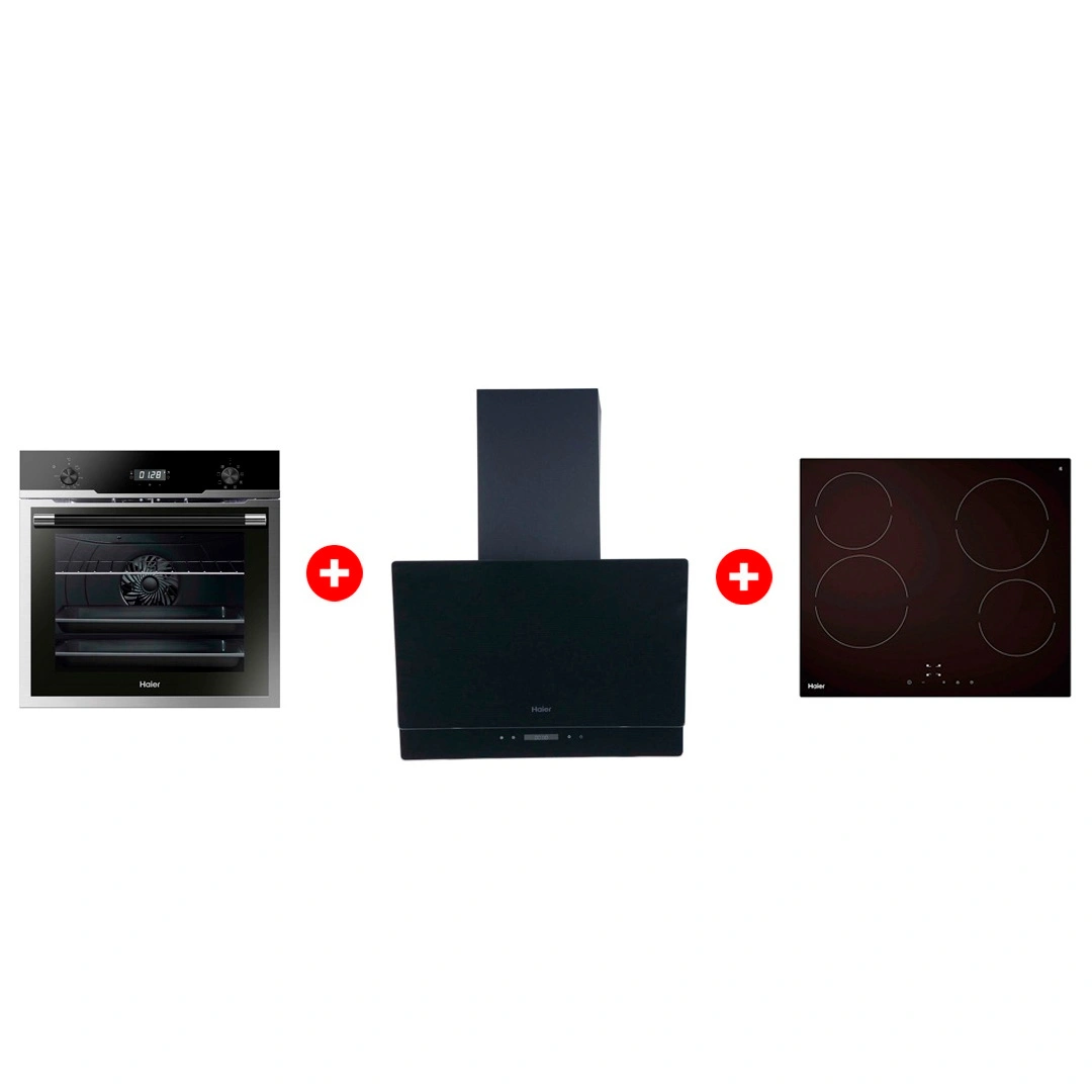 Комплект Вытяжка Haier HVX-W672GB + Стеклокерамическая варочная поверхность Haier HHY-C64NVTB + Встраиваемый духовой шкаф Haier HOD-PM08VGBX 