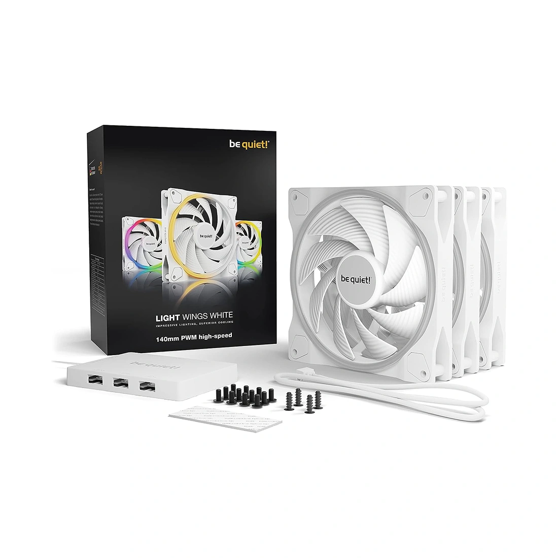 Вентилятор для компьютерного корпуса Bequiet! Light Wings 140mm PWM high-speed Triple-Pack White BL103 - фото 2