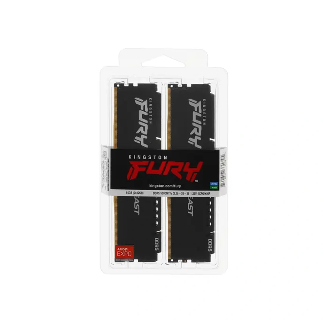 Комплект модулей памяти Kingston FURY Beast Black EXPO KF556C36BBEK2-64 DDR5 64GB (Kit 2x32GB) 5600M KF556C36BBEK2-64 - фото 4
