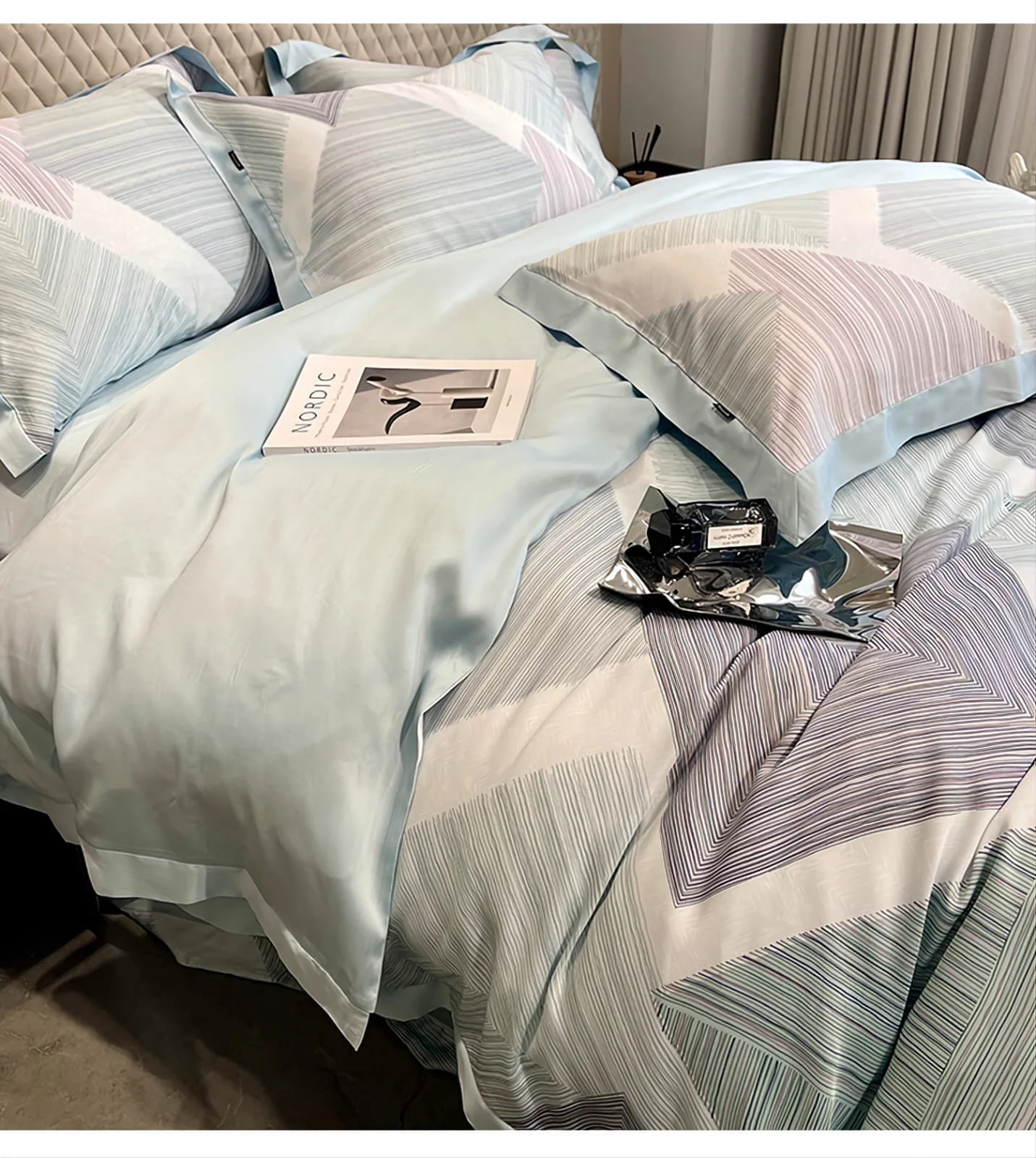 Комплект постельного белья Apollo Bedding Tencel blue Abstractions 