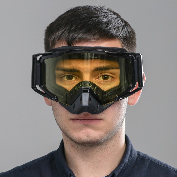 Очки- маска, со съемной защитой носа, стекло желтое, черные 