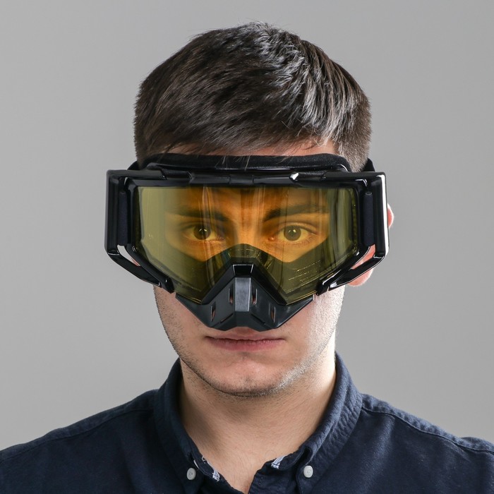 Очки- маска, со съемной защитой носа, стекло двухслойное желтое, черные 