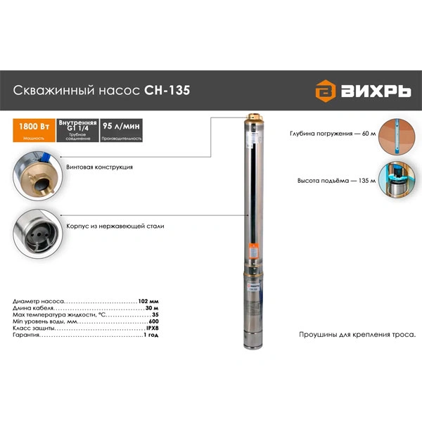 Насос скважинный Вихрь СН-135 - фото 2