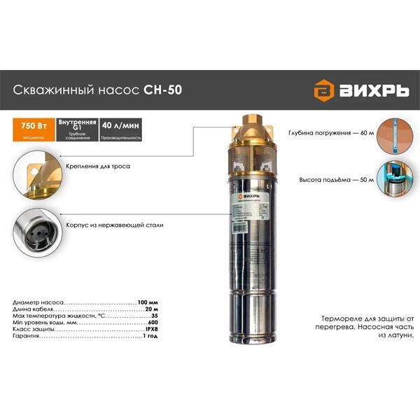 Насос скважинный Вихрь СН-50 - фото 2