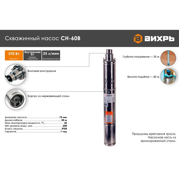 Насос скважинный Вихрь СН-60 В - фото 3