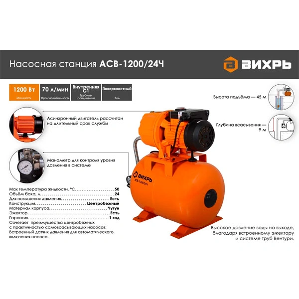 Автоматическая станция водоснабжения Вихрь АСВ 1200/24Ч - фото 2