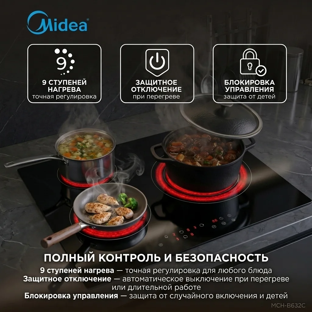Стеклокерамическая варочная поверхность Midea MCH-B632C - фото 10