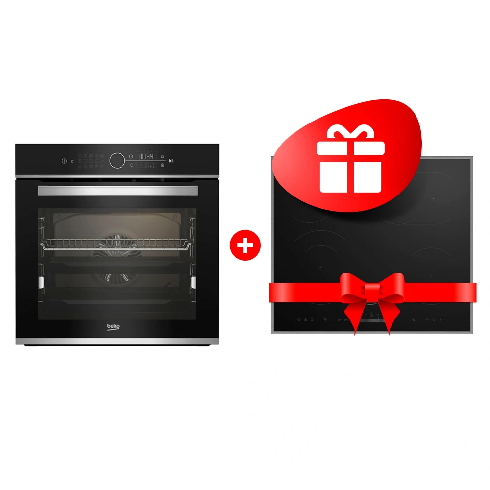 Жиынтық Электрическая варочная поверхность Beko HIC 64503 TX + Встраиваемый духовой шкаф Beko BBIM13400XCS 