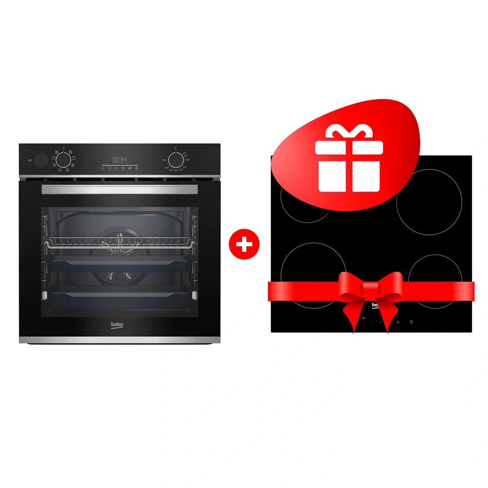 Жиынтық Beko электр пісіру беті HIC 64400 E + Встраиваемый духовой шкаф Beko BBIS13300XMSE 
